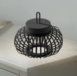 JUST LIGHT. LED-Akku-Tischleuchte Akuba schwarz 22 cm Bambus