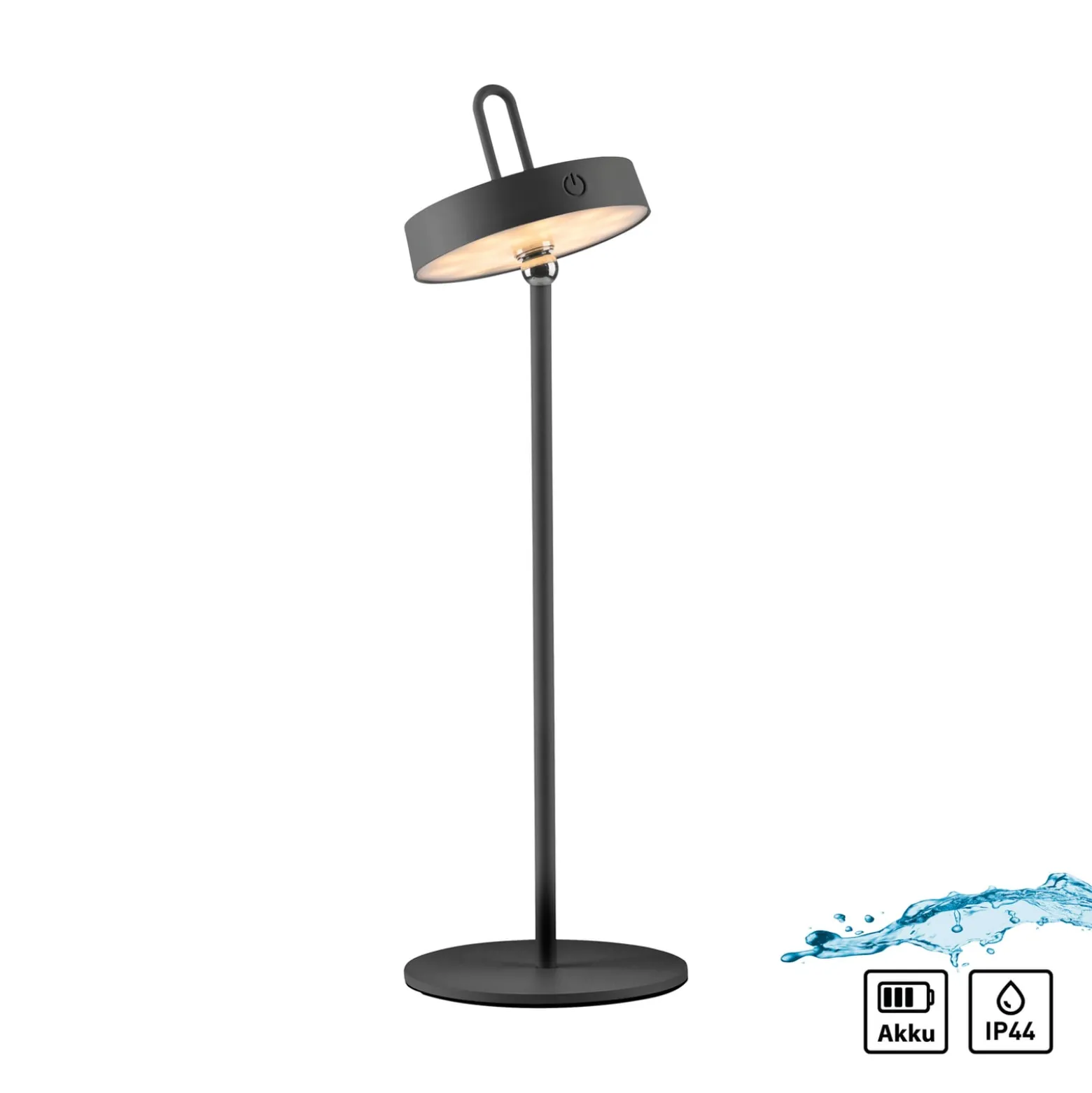 JUST LIGHT. LED-Akku-Tischleuchte Amag, schwarz, Eisen, IP44