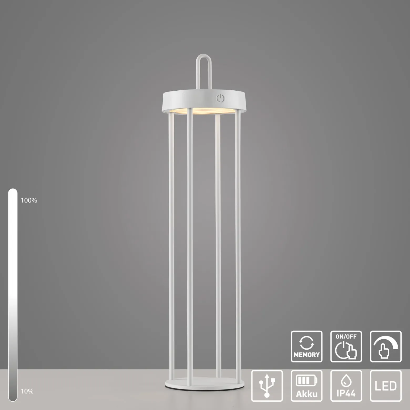 JUST LIGHT. LED-Akku-Tischleuchte Anselm, weiß, 50 cm, Eisen