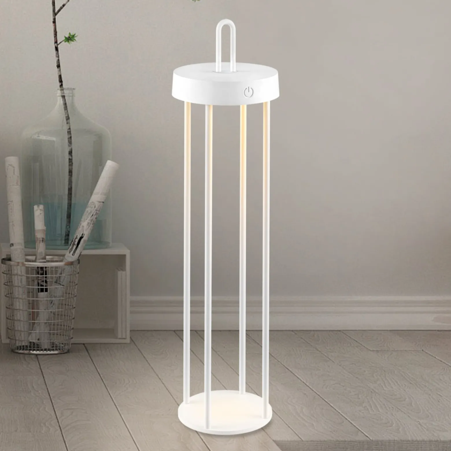 JUST LIGHT. LED-Akku-Tischleuchte Anselm, weiß, 50 cm, Eisen