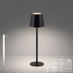 JUST LIGHT. LED-Akku-Tischleuchte Euria, schwarz, Eisen IP54