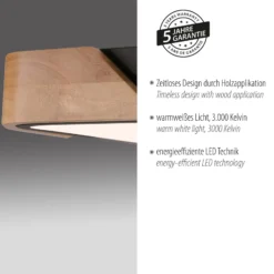 JUST LIGHT. LED-Deckenleuchte Bila, schwarz, 32x32 cm, Holz