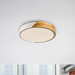JUST LIGHT. LED-Deckenleuchte Bila, weiß, Ø 32 cm, Holz