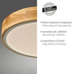 JUST LIGHT. LED-Deckenleuchte Bila, weiß, Ø 32 cm, Holz