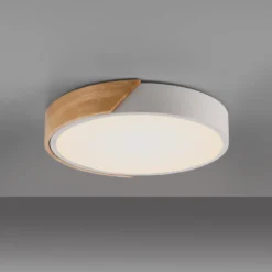 JUST LIGHT. LED-Deckenleuchte Bila, weiß, Ø 32 cm, Holz