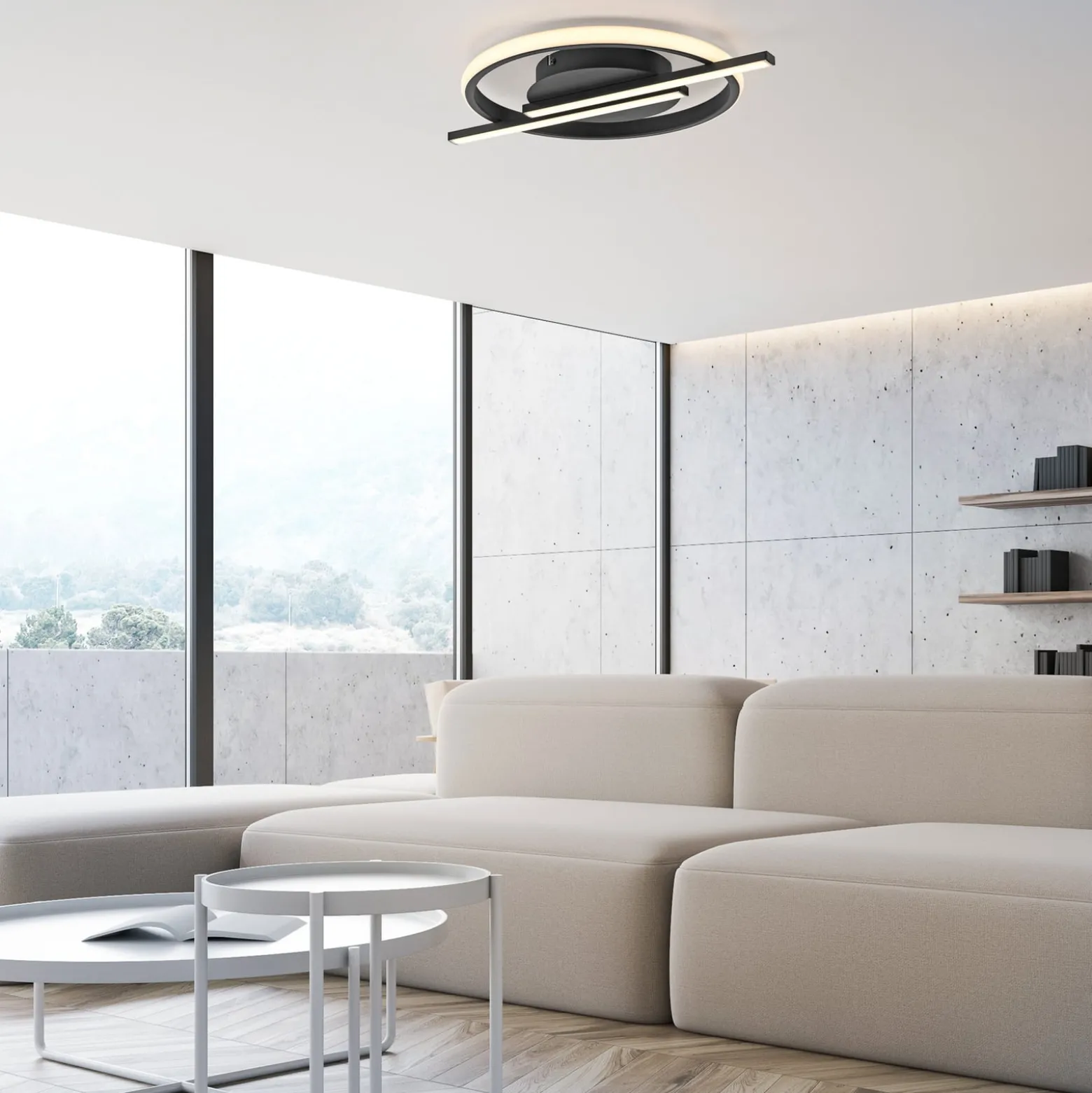 JUST LIGHT. LED-Deckenleuchte Korsa, schwarz, Ø31cm, dimmbar