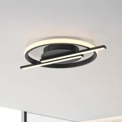 JUST LIGHT. LED-Deckenleuchte Korsa, schwarz, Ø31cm, dimmbar