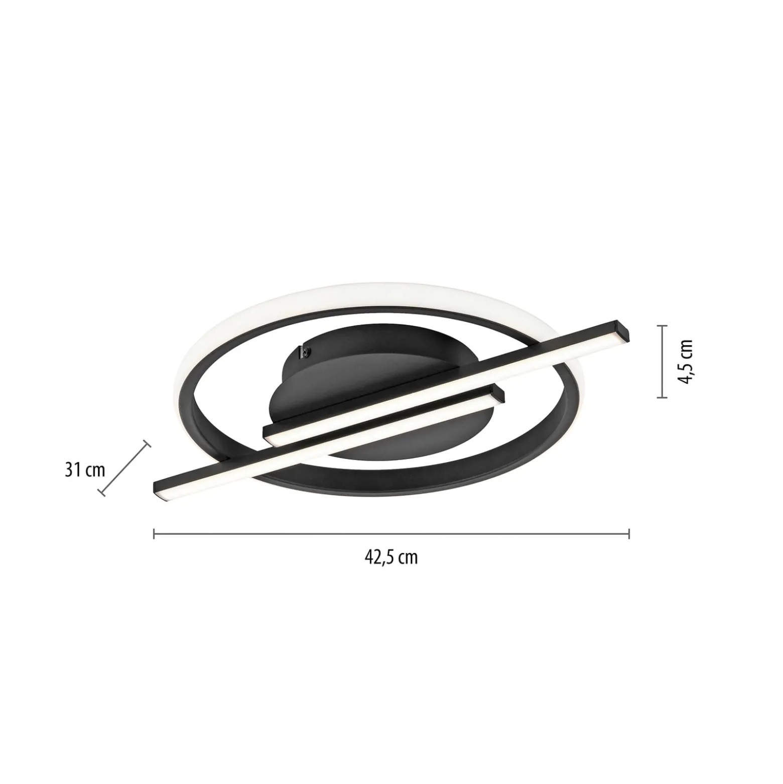 JUST LIGHT. LED-Deckenleuchte Korsa, schwarz, Ø31cm, dimmbar