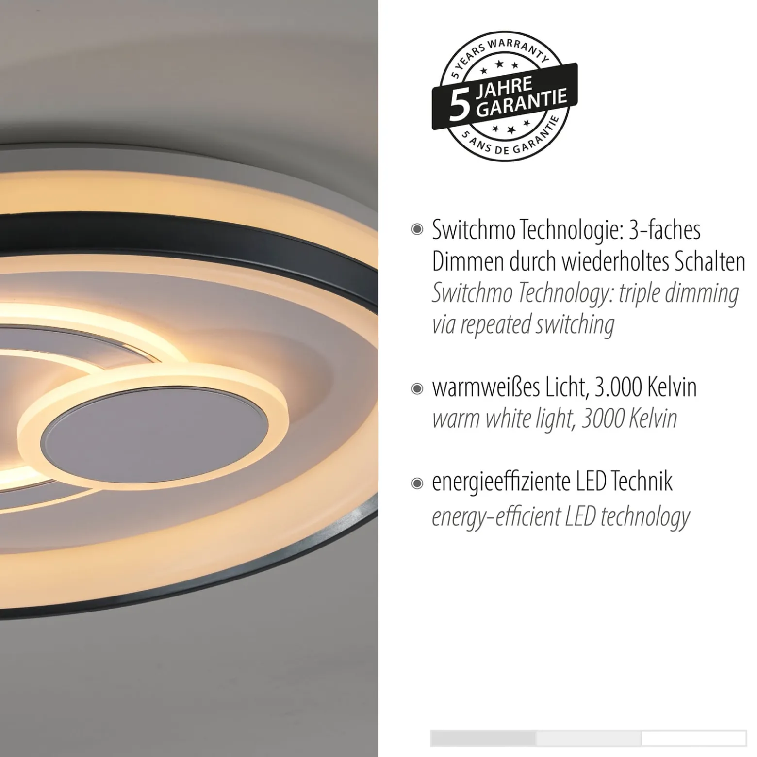 JUST LIGHT. LED-Deckenleuchte Minelli, Ø 50 cm, dimmbar