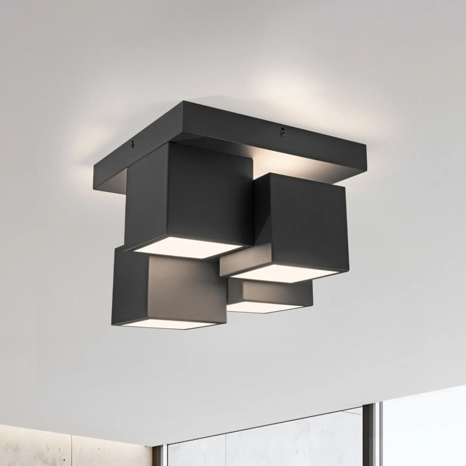 JUST LIGHT. LED-Deckenleuchte Tetris, Eisen, 3000 K, schwarz
