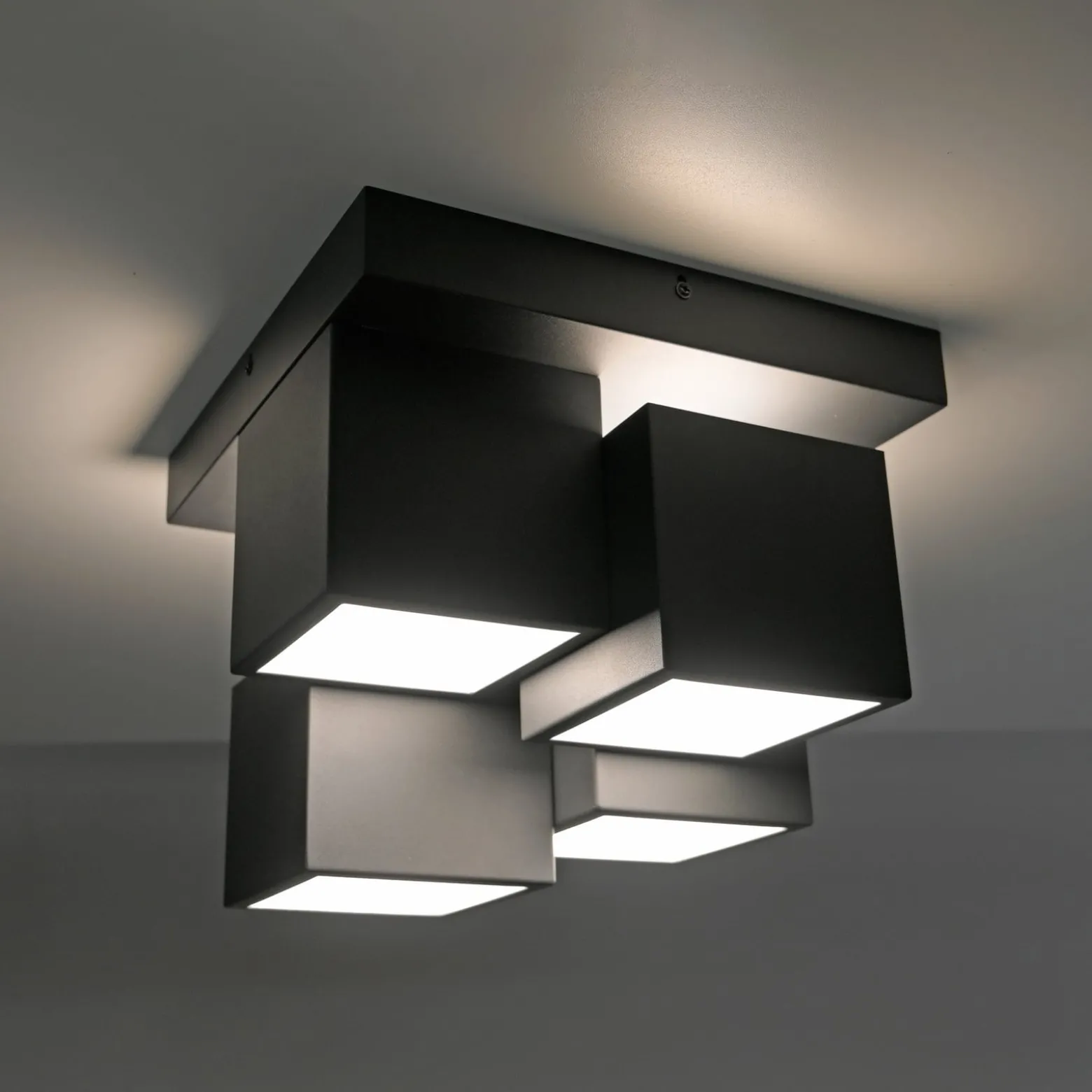 JUST LIGHT. LED-Deckenleuchte Tetris, Eisen, 3000 K, schwarz