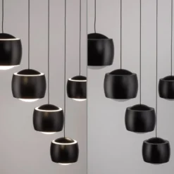 JUST LIGHT. LED-Hängelampe Ballini, schwarz, 5-fl., Switchmo
