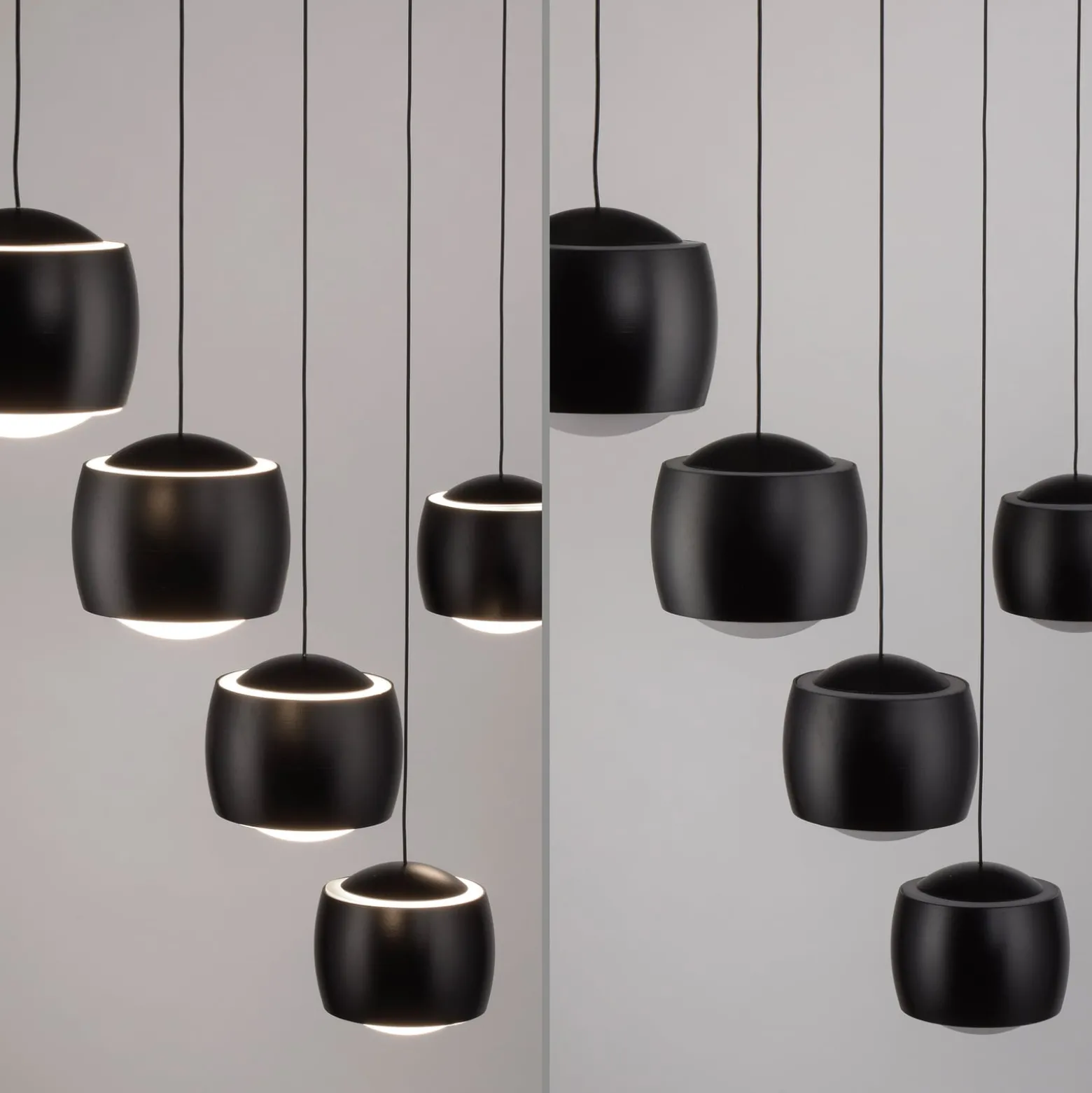 JUST LIGHT. LED-Hängelampe Ballini, schwarz, 5-fl., Switchmo