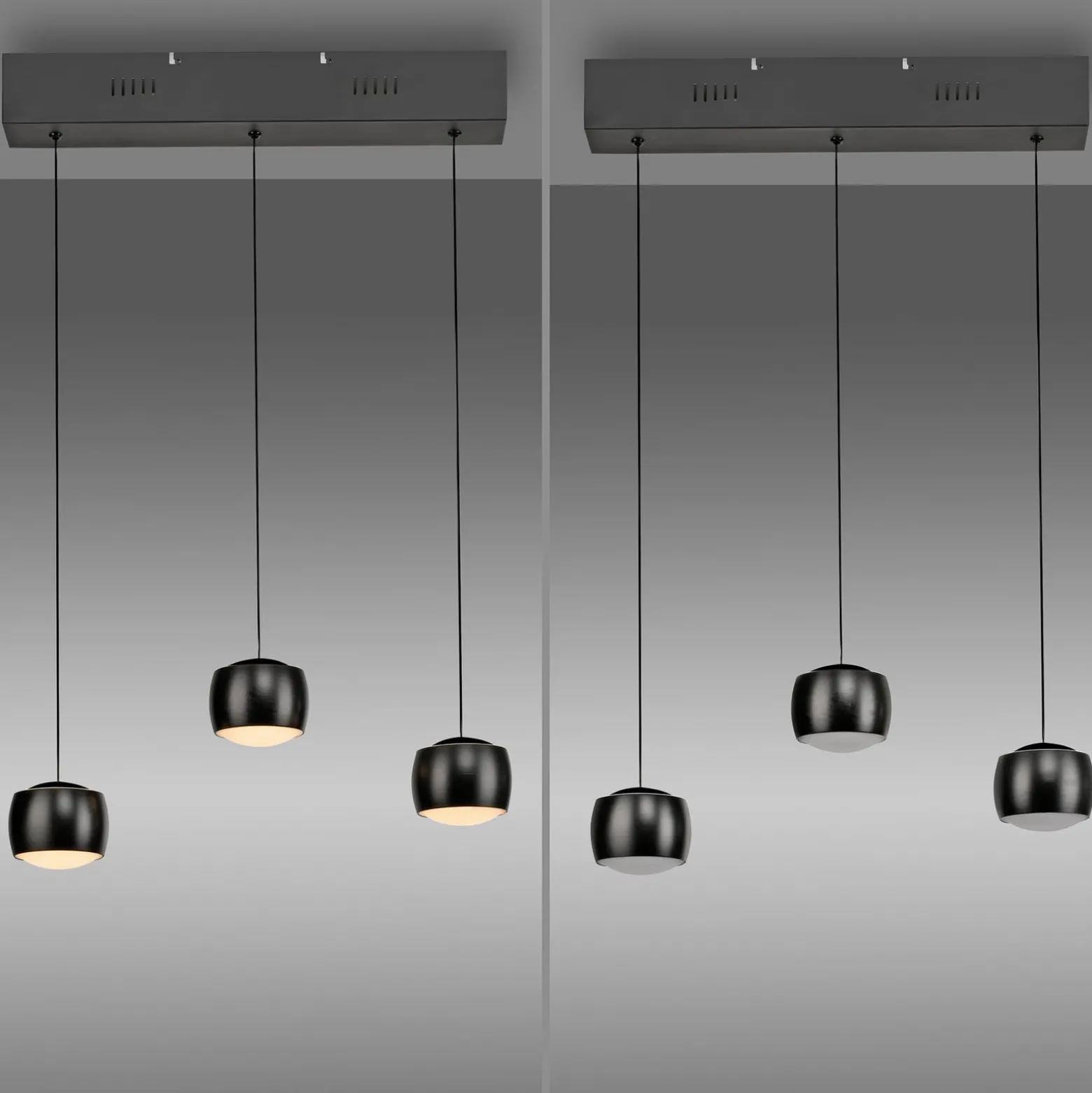 JUST LIGHT. LED-Hängelampe Ballini, schwarz, 3-fl., Switchmo