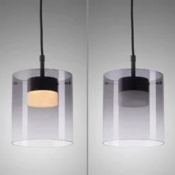 JUST LIGHT. LED-Hängeleuchte Elio, Rauchglas, 1-fl., schwarz