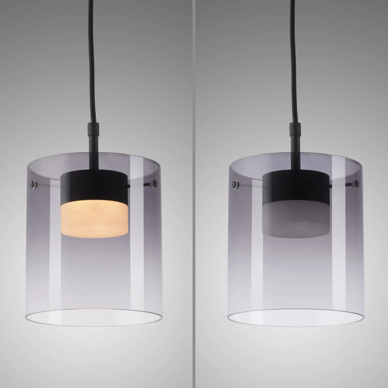 JUST LIGHT. LED-Hängeleuchte Elio, Rauchglas, 1-fl., schwarz
