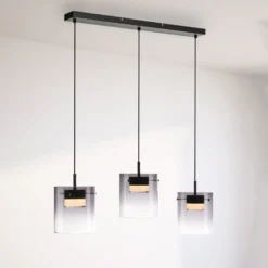 JUST LIGHT. LED-Hängeleuchte Elio, Rauchglas, 3-fl., schwarz
