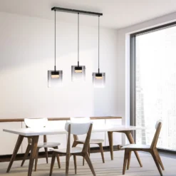 JUST LIGHT. LED-Hängeleuchte Elio, Rauchglas, 3-fl., schwarz