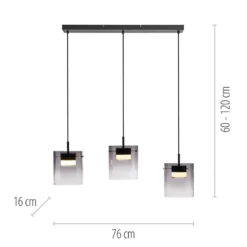 JUST LIGHT. LED-Hängeleuchte Elio, Rauchglas, 3-fl., schwarz