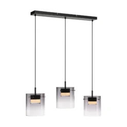 JUST LIGHT. LED-Hängeleuchte Elio, Rauchglas, 3-fl., schwarz