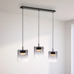 JUST LIGHT. LED-Hängeleuchte Elio, Rauchglas, 3-fl., schwarz