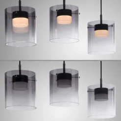 JUST LIGHT. LED-Hängeleuchte Elio, Rauchglas, 3-fl., schwarz