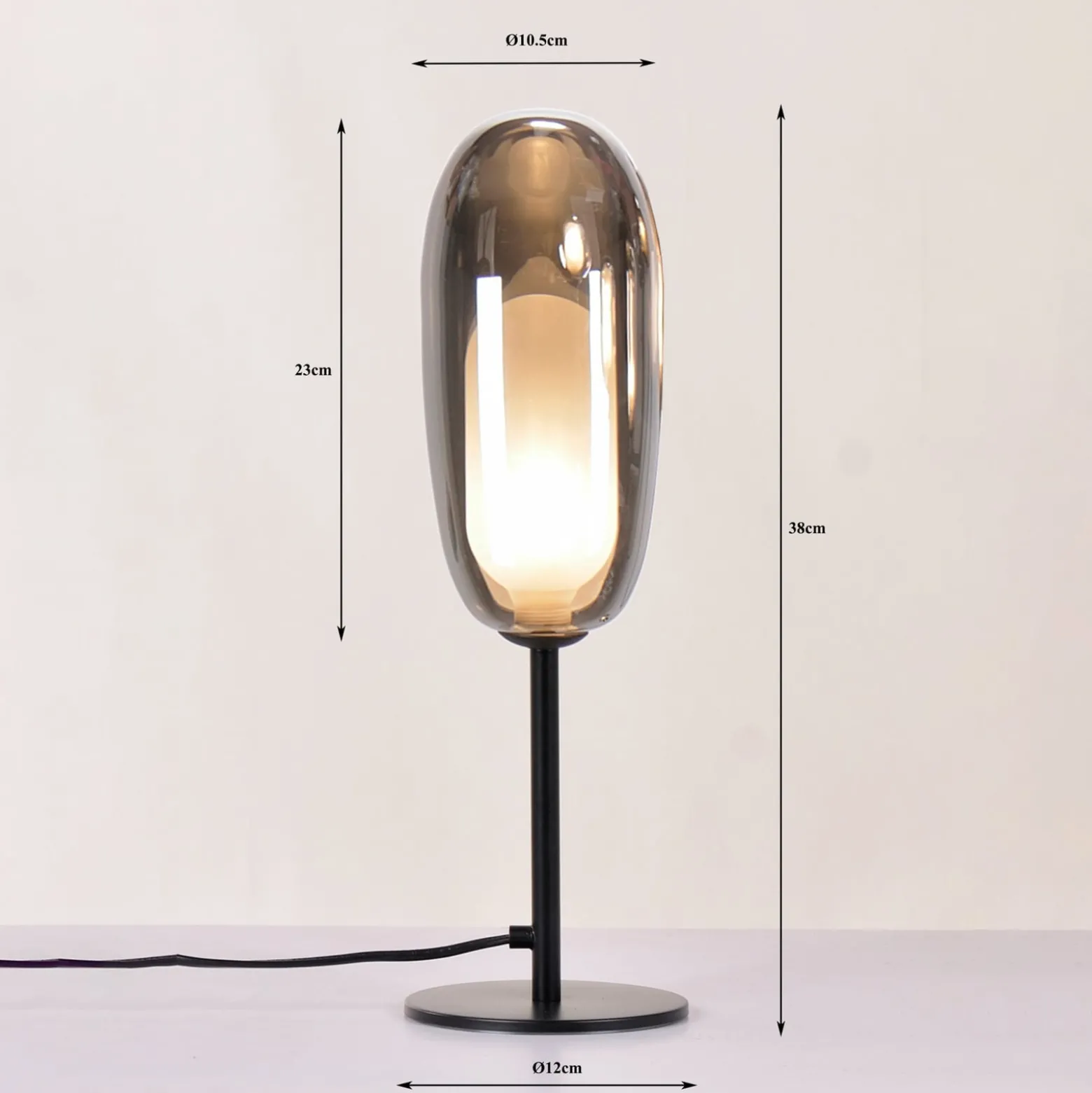 KARE Tischleuchte Columbo, schwarz, Glas, Höhe 39 cm, G9