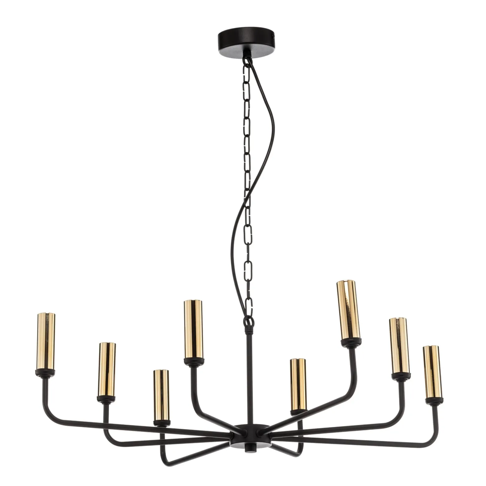 Kronleuchter Ampli, schwarz/gold, achtflammig