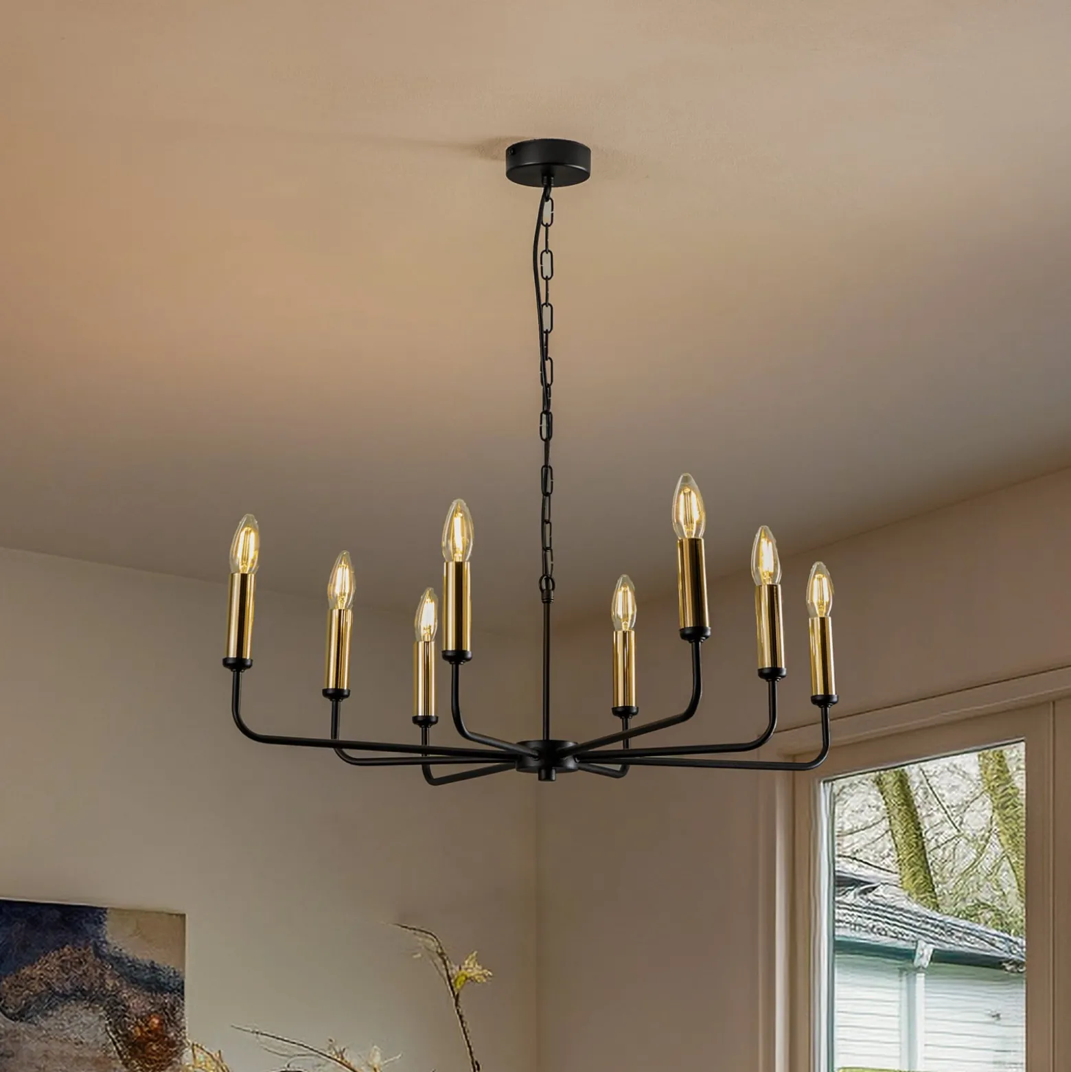 Kronleuchter Ampli, schwarz/gold, achtflammig