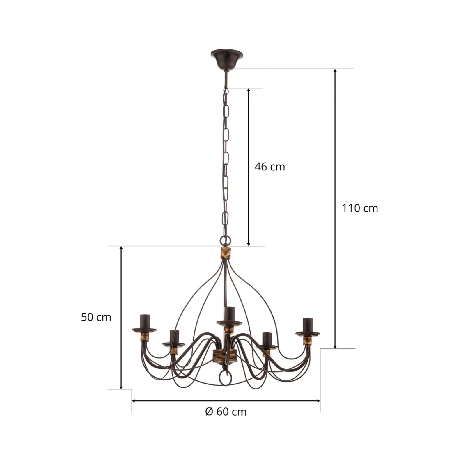Kronleuchter Fiamma Marrone 5fl. ohne Schirme