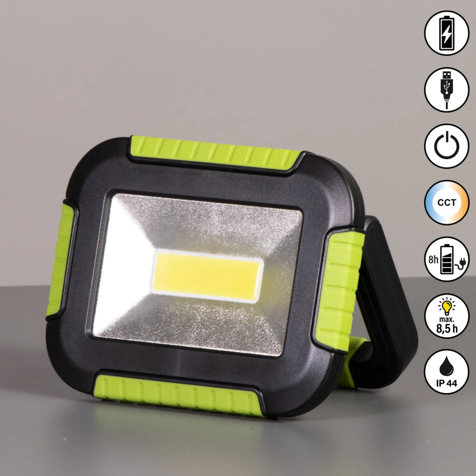 LED-Akku-Außenstrahler 850946, schwarz/grün, Länge 16 cm