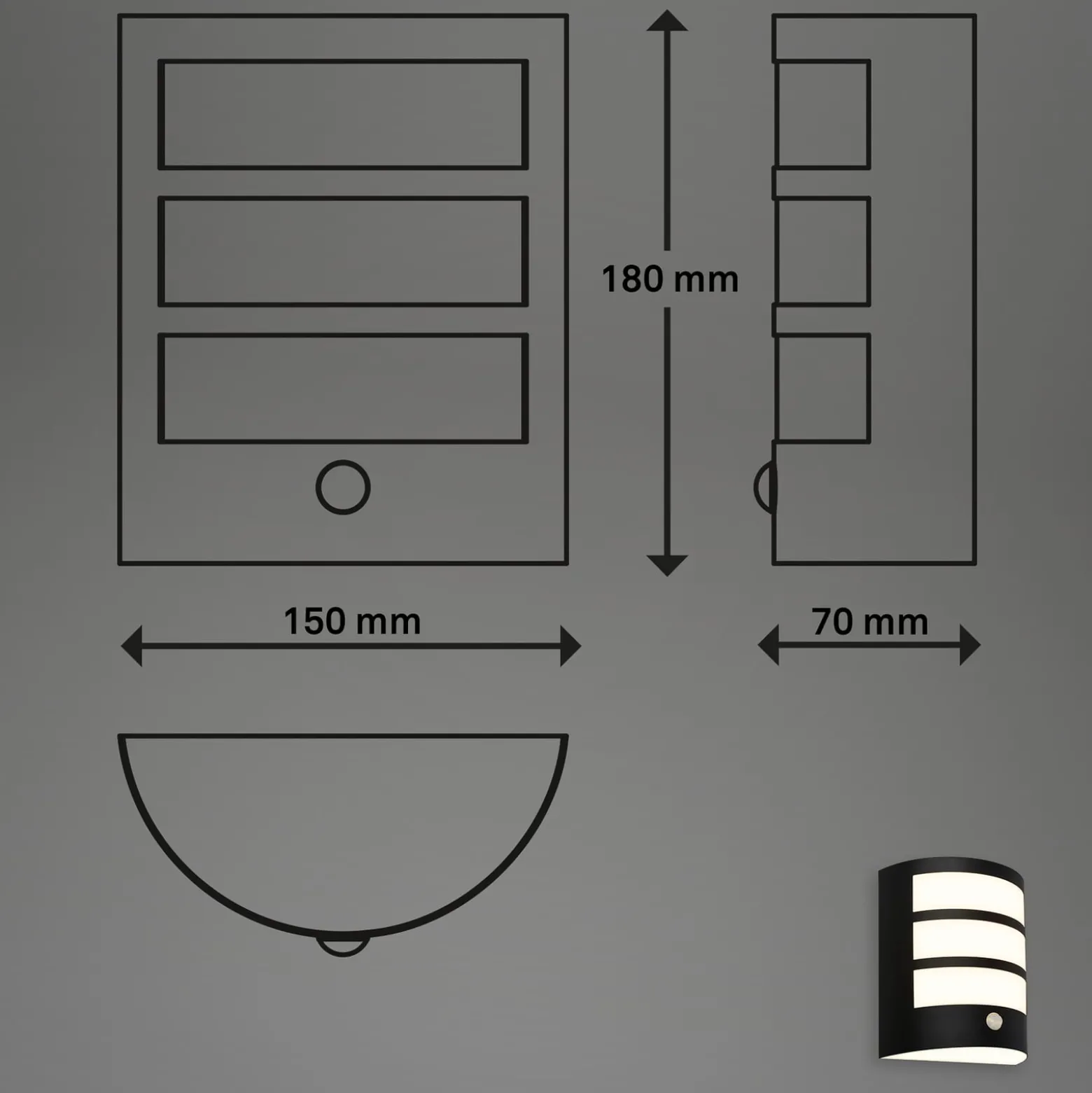 LED-Akku-Außenwandleuchte 3795015, schwarz, Sensor, IP44