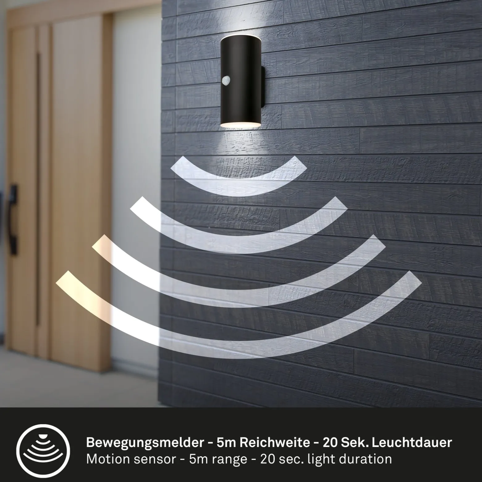 LED-Akku-Außenwandleuchte 3787015, schwarz, Sensor, up/down