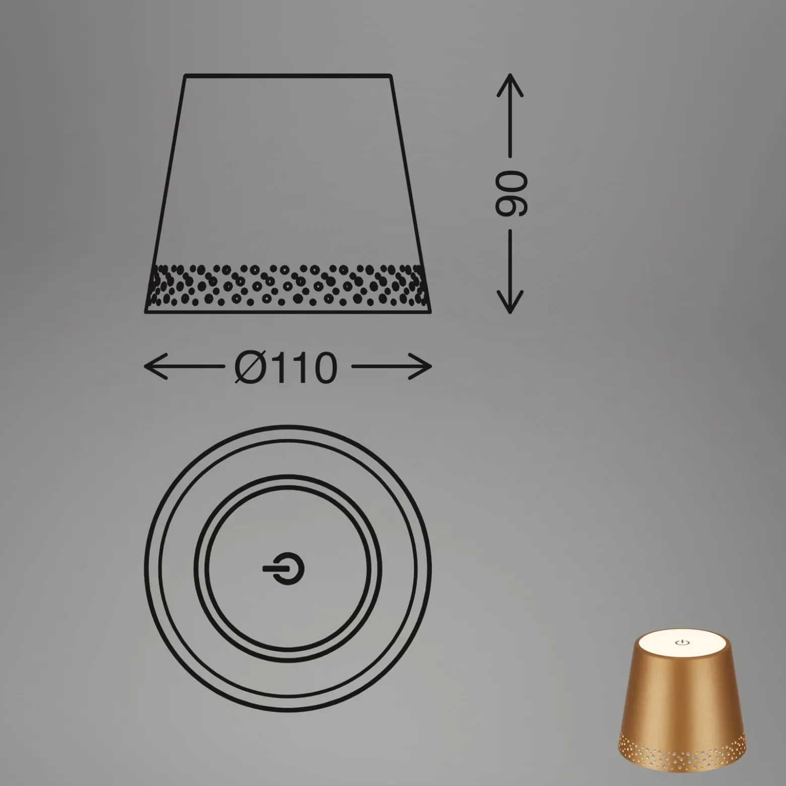 LED-Akku-Flaschenlicht IP44 mit Dimmer, gold
