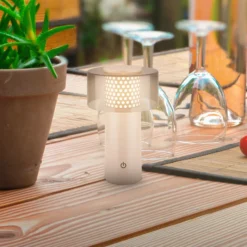 LED-Akkulampe Brilo unplugged Gila, anthrazit/beige 21 cm