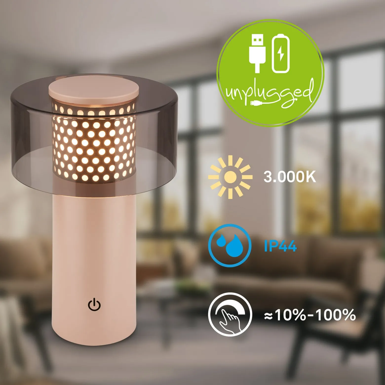 LED-Akkulampe Brilo unplugged Gila, anthrazit/beige 21 cm