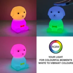 LED-Akku-Nachttischleuchte Puppy, Hund, weiß, RGB, dimmbar