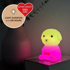 LED-Akku-Nachttischleuchte Puppy, Hund, weiß, RGB, dimmbar
