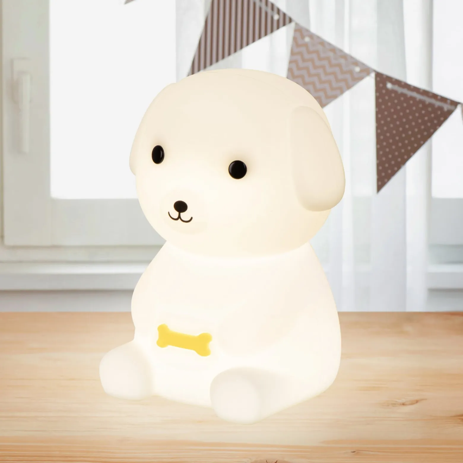 LED-Akku-Nachttischleuchte Puppy, Hund, weiß, RGB, dimmbar
