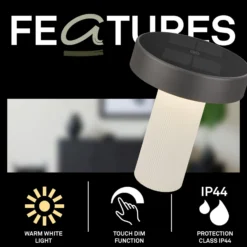 LED-Akku-Solar-Tischlampe Poga, altweiß/anthrazit, IP44