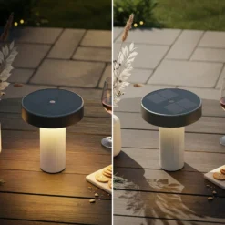 LED-Akku-Solar-Tischlampe Poga, altweiß/anthrazit, IP44