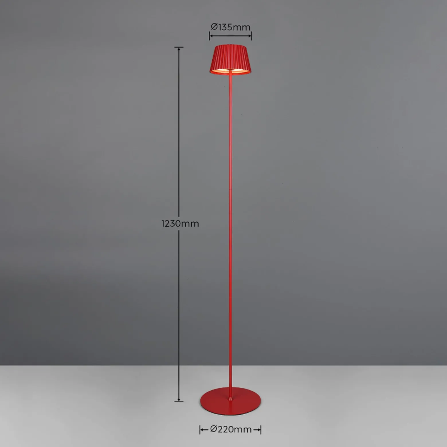 LED-Akku-Stehlampe Suarez, rot, Höhe 123 cm, Metall
