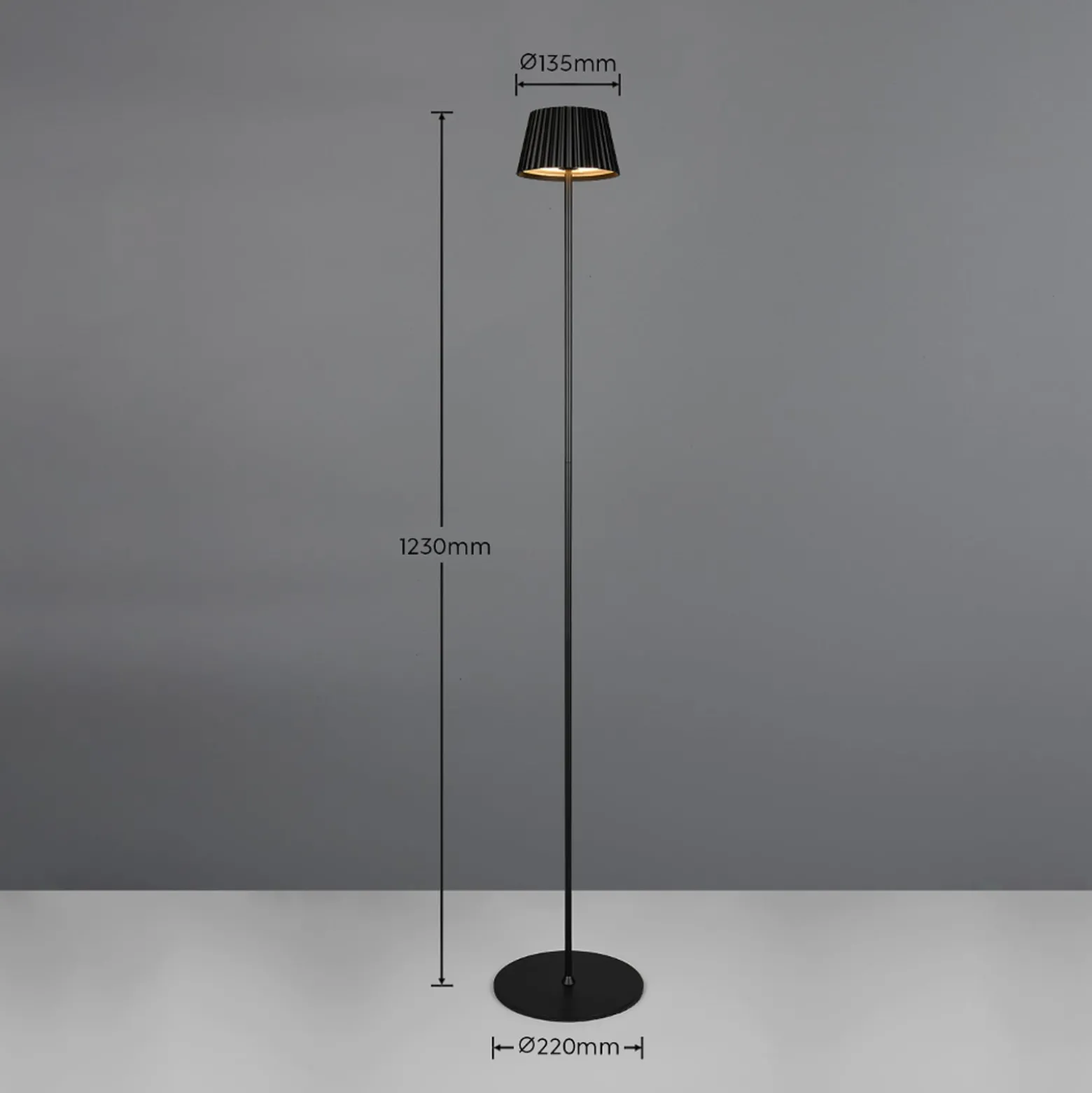 LED-Akku-Stehlampe Suarez, schwarz, Höhe 123 cm, Metall