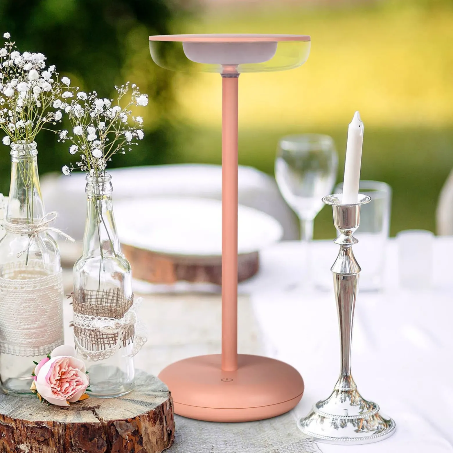 LED-Akku-Terrassenleuchte Pasi, rosa Höhe 26 cm Metall Touch