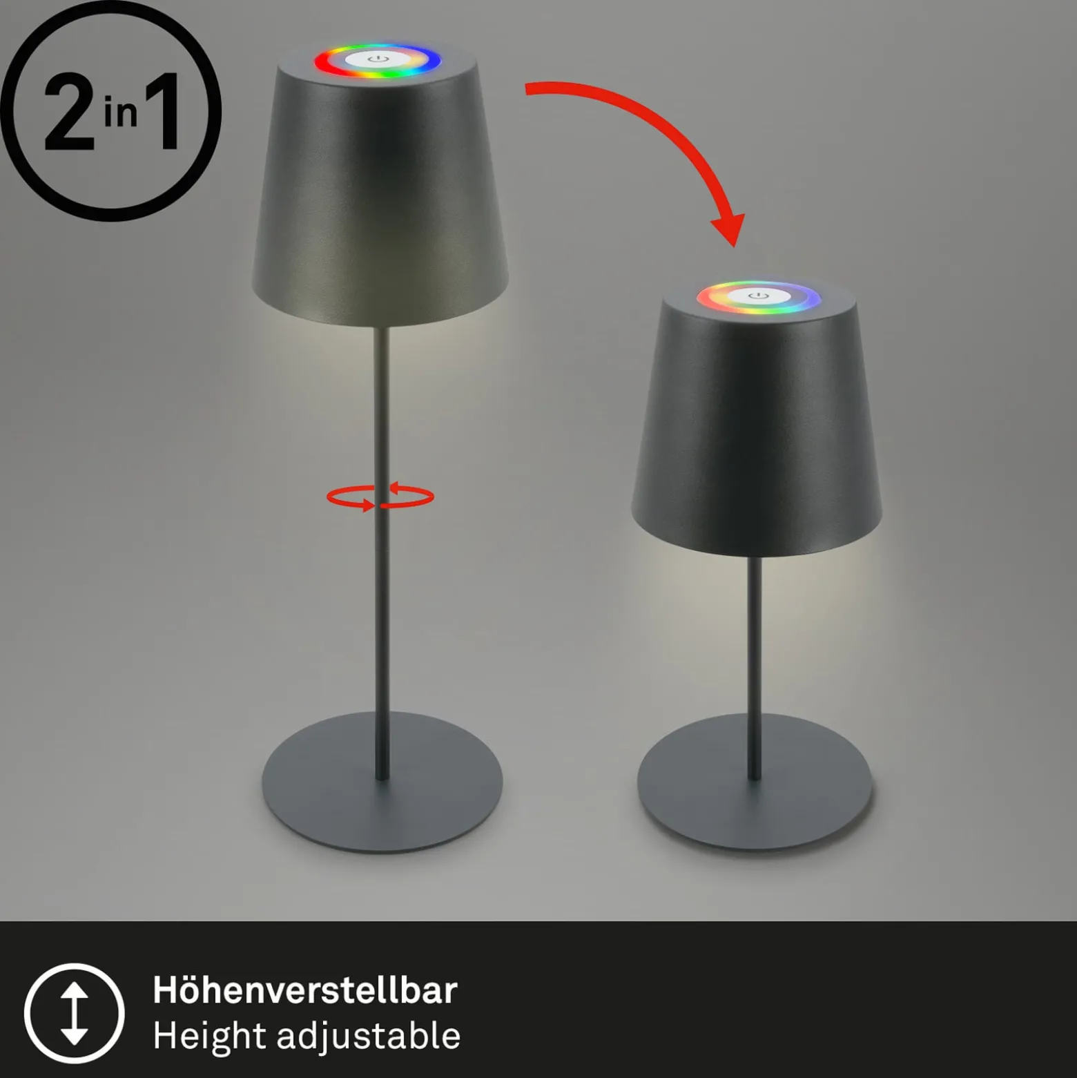 LED-Akku-Tischlampe 7507015, anthrazit RGBW IP44 Touchdimmer
