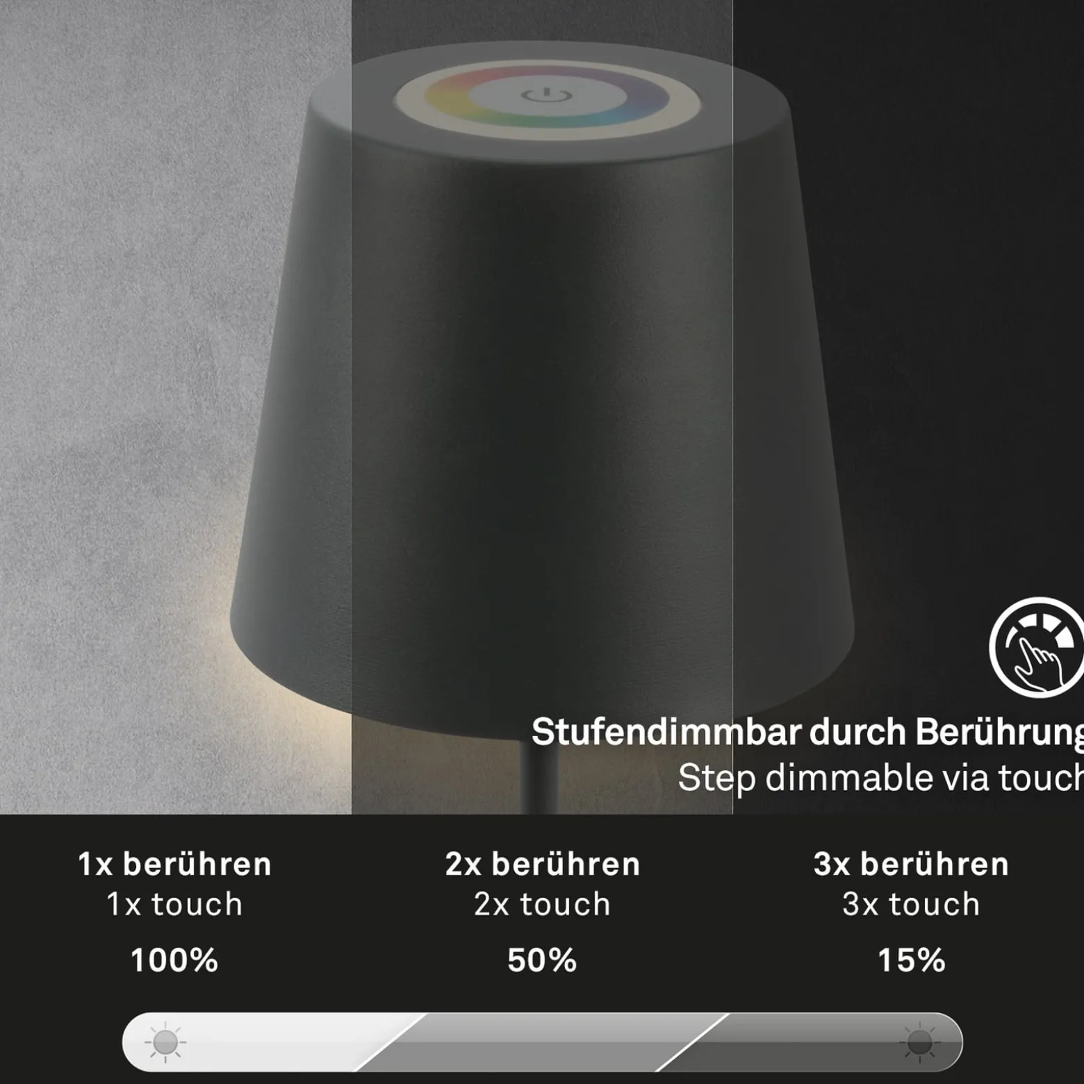 LED-Akku-Tischlampe 7507015, anthrazit RGBW IP44 Touchdimmer