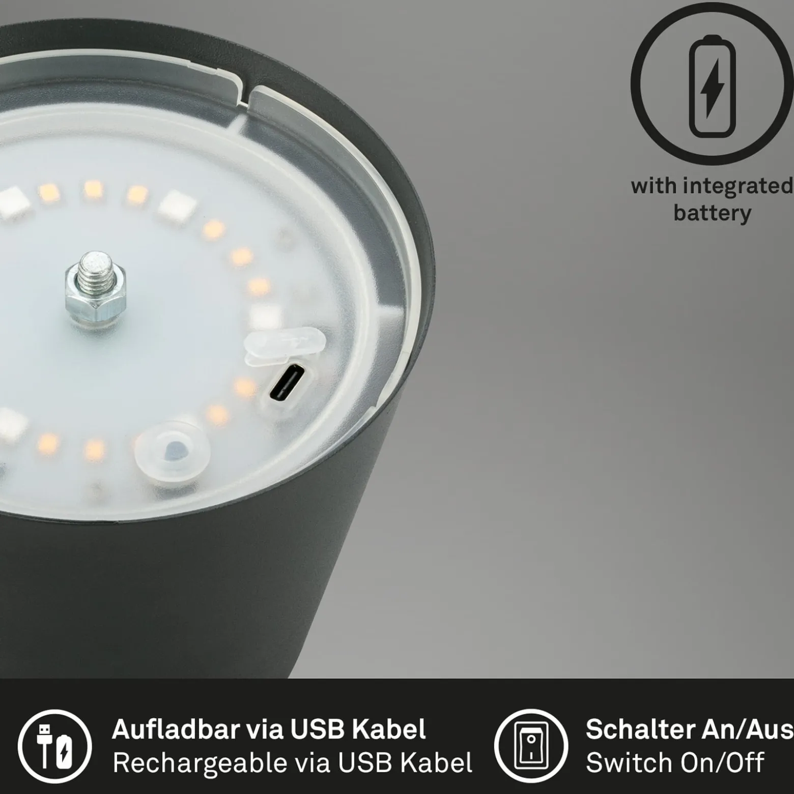 LED-Akku-Tischlampe 7507015, anthrazit RGBW IP44 Touchdimmer