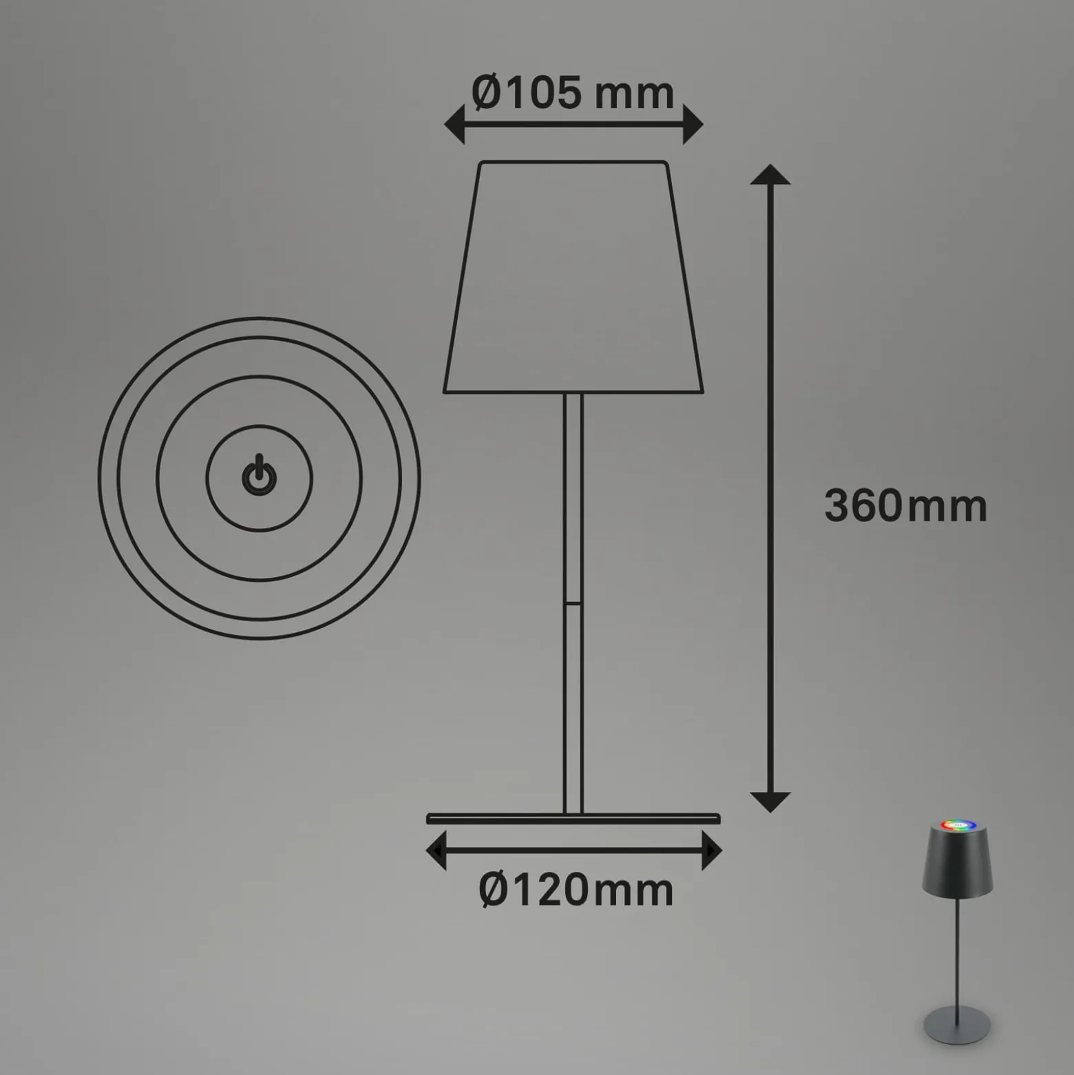 LED-Akku-Tischlampe 7507015, anthrazit RGBW IP44 Touchdimmer