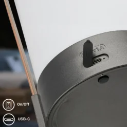 LED-Akku-Tischlampe ASA BIG, anthrazit/braun Höhe 24 cm IP44