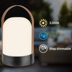 LED-Akku-Tischlampe ASA BIG, anthrazit/braun Höhe 24 cm IP44